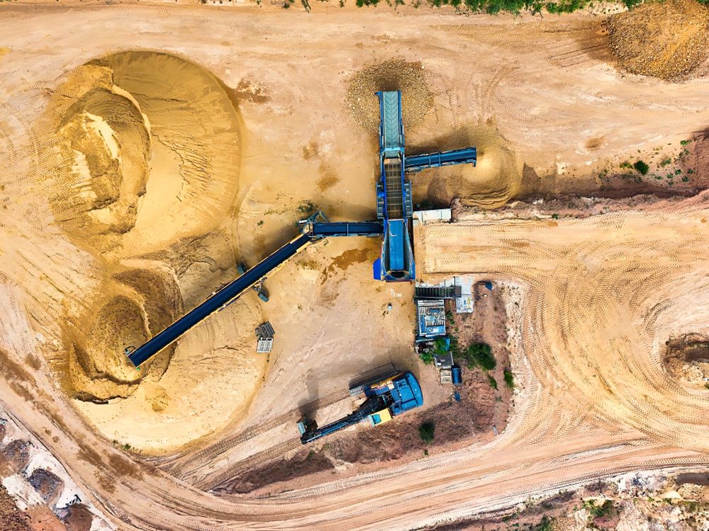 Stock photograph of a sand quarry with conveyors and processing machinery