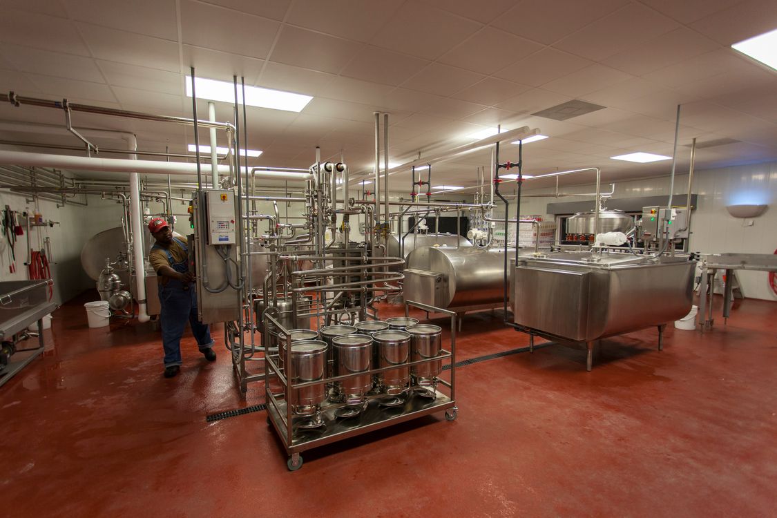 Stock photograph of equipment inside a dairy processing facility