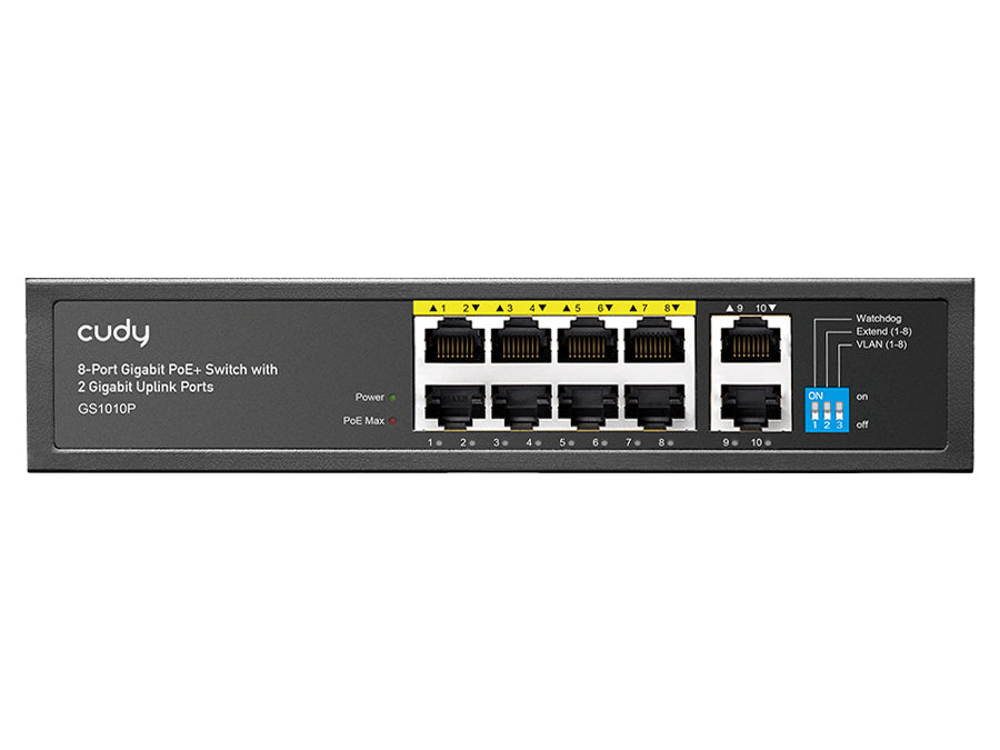 Cudy GS1010P 8-port Gigabit PoE+ switch with two Gigabit uplink ports