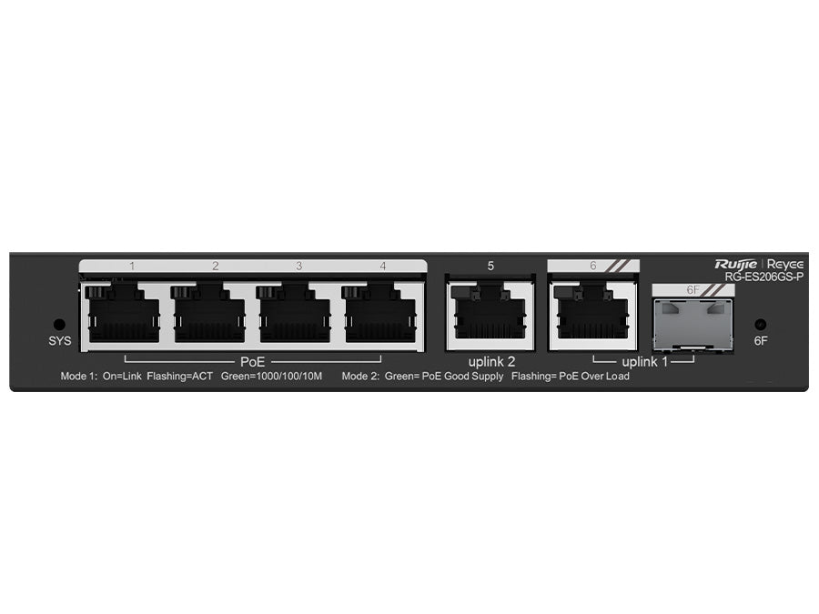 Reyee RG-ES206GP 6 Port Gigabit with 4 PoE 54W 1SFP Combo Port Smart Managed Switch product image
