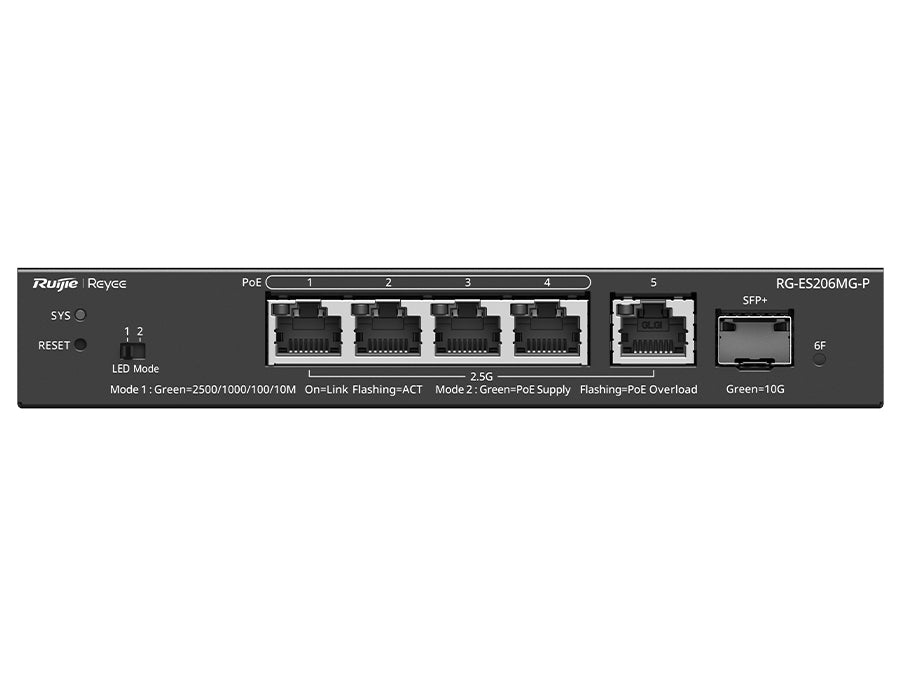 Reyee RG-ES206MGP 5 Port 2.5Gbps with 4 PoE 70W 1SFP+ Smart Managed Switch product image