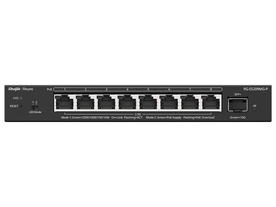 Reyee RG-ES209MGP 8 Port 2.5Gbps PoE 130W 1SFP+ Smart Managed Switch product image