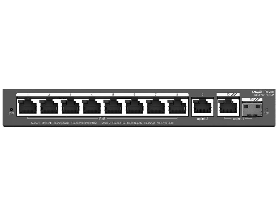 Reyee RG-ES210GP 10 Port Gigabit with 8 PoE 120W 1SFP Combo Port Smart Managed Switch product image