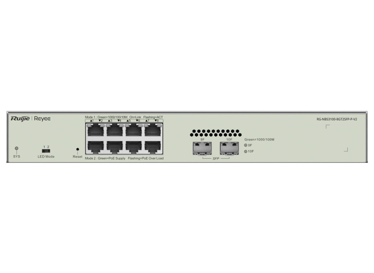 Reyee RG-NBS8P2S 8 Port Gigabit PoE 125W 2SFP Layer 2+ Smart Managed Switch product image