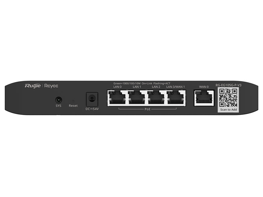 Reyee RG-EG105GP 5 Port Gigabit 2 WAN 4 PoE 54W 100 User Cloud Router – product view 3